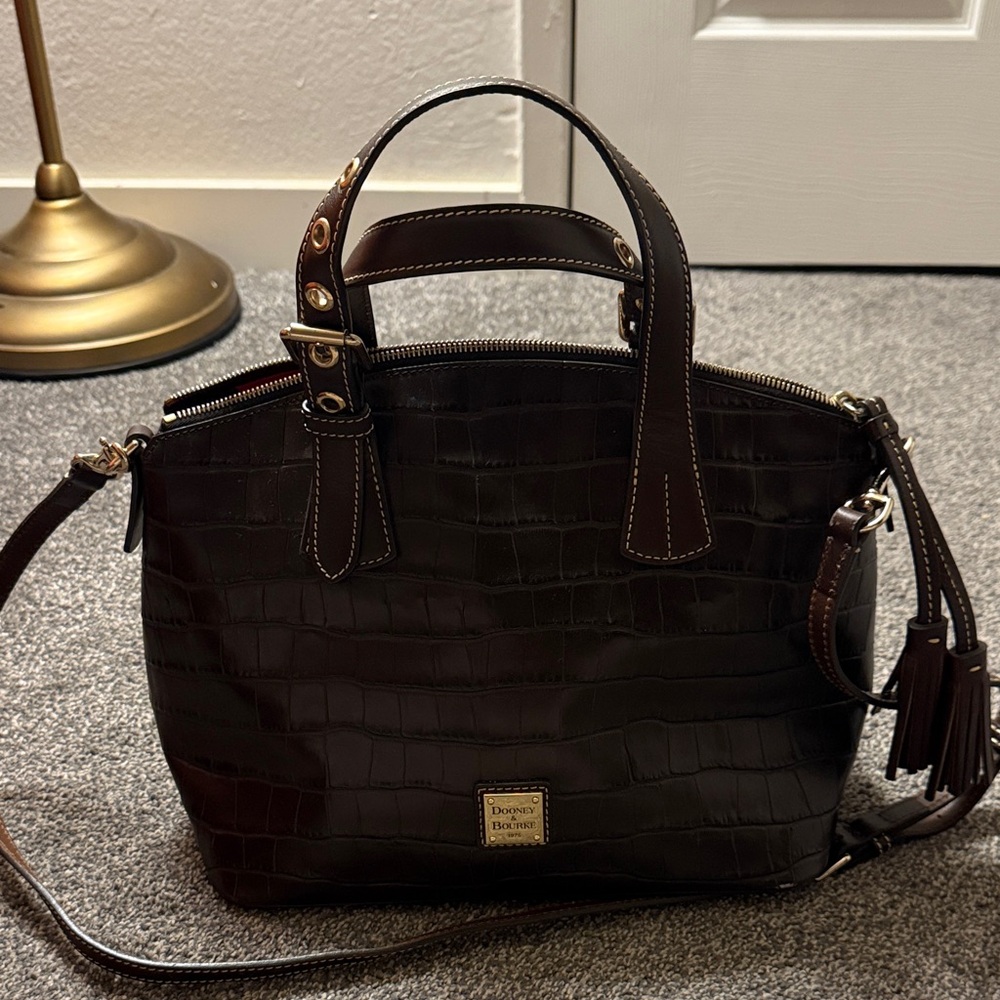 Dooney & Bourke Dark Brown Croc-Embossed Satchel